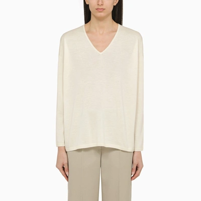 Shop Max Mara | White Cashmere V-neck Sweater