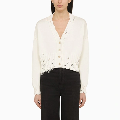 Marni Destroyed-effect Cropped Cardigan In White