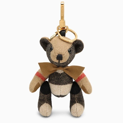 Shop Burberry Thomas Bear Charm With Cashmere Bow Tie In Beige