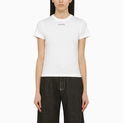 Shop Alaïa | Tight Round-neck White T-shirt With Logo