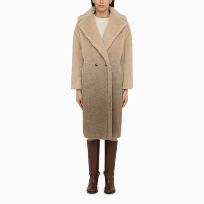 Shop Max Mara Sand Teddy Double-breasted Coat In Beige