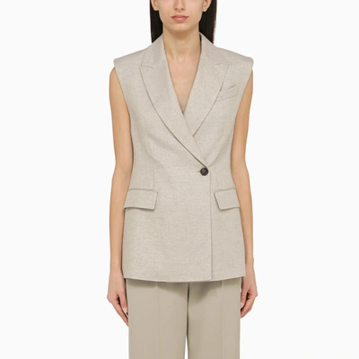 Shop Brunello Cucinelli | Light Grey Linen Waistcoat