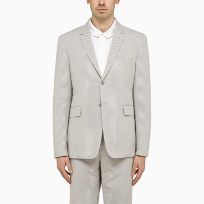 Shop Thom Browne Light Grey Single-breasted Pinstripe Jacket