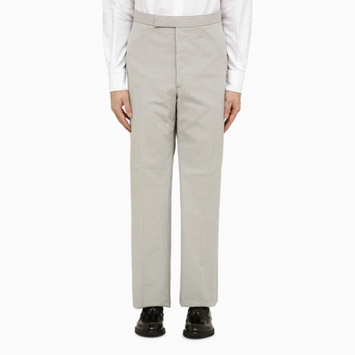 Shop Thom Browne Light Grey Pinstripe Trousers