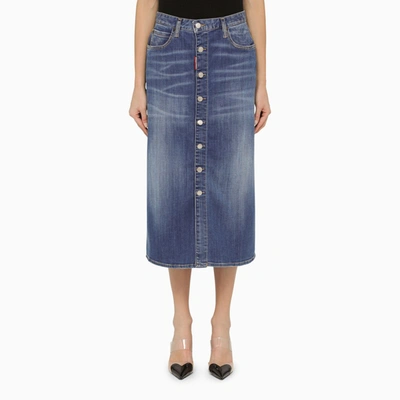 Shop Dsquared2 | Navy Blue Denim Skirt With Buttons