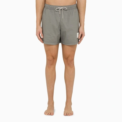 Shop Thom Browne | Med Grey Striped Swim Shorts