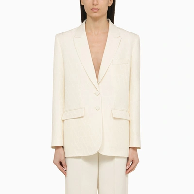 Shop Valentino Ivory Single-breasted Jacket In Wool And Silk In White
