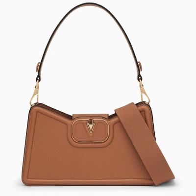 Shop Valentino Garavani | Vlogo Brown Shoulder Bag In Garnet Calfskin In Beige