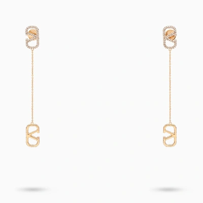 Shop Valentino Garavani | Vlogo Signature Gold Pendant Earrings With Rhinestones In Metal
