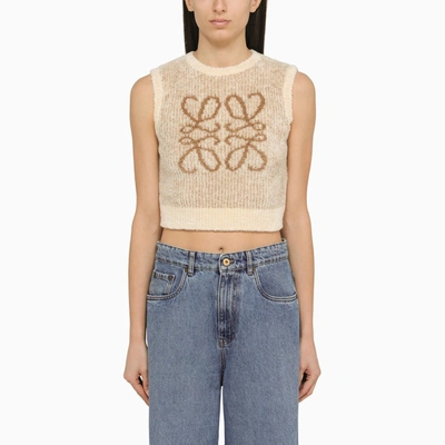 Shop Loewe | Cotton Blend Cropped Tank Top With Logo In Brown