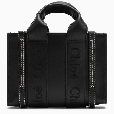 Shop Chloé Woody Mini Black Leather Bag