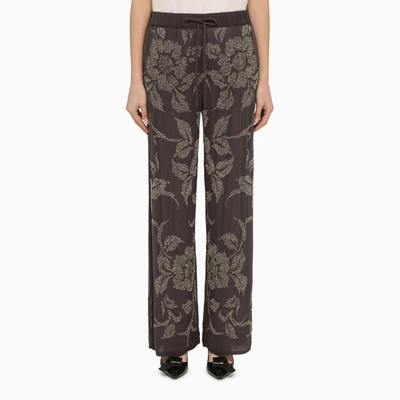 Shop P.a.r.o.s.h Trousers With Rhinestone Floral Motif In Grey