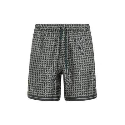 Shop Amiri Staggard Houndstooth Silk Short Shorts In Green
