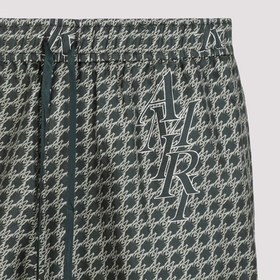 Shop Amiri Staggard Houndstooth Silk Short Shorts In Green