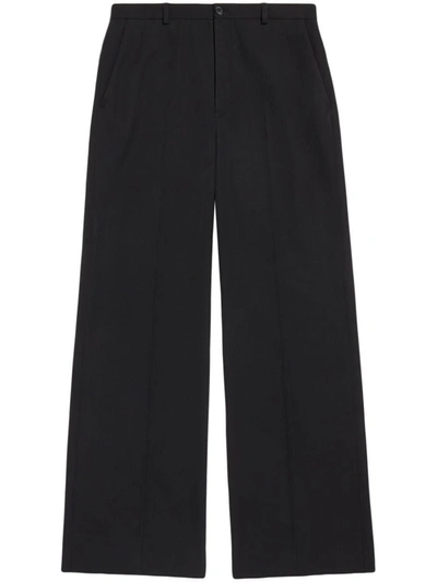 Shop Balenciaga Wool Regular Fit Trousers In Black