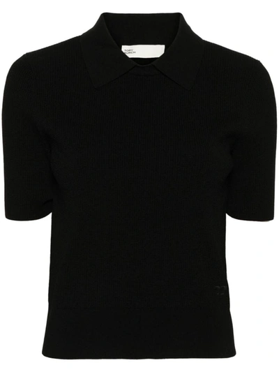 Shop Tory Burch Logo Knitted Polo Shirt In Black
