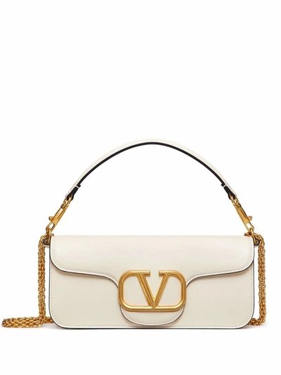 Shop Valentino Garavani Locò Leather Shoulder Bag In White
