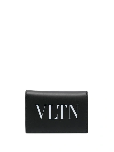 Shop Valentino Garavani Vltn Leather Credit Card Case In Black