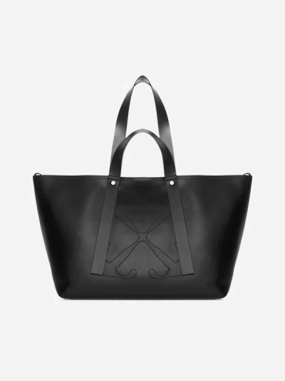 Shop Off-white Day Off Leather Medium Tote Bag In Black