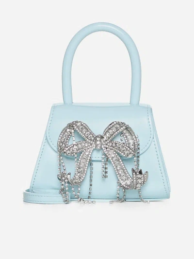 Shop Self-portrait Leather Micro Bow Bag In Light Blue