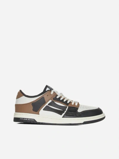 Shop Amiri Skel Leather Low Sneakers In Black,brown