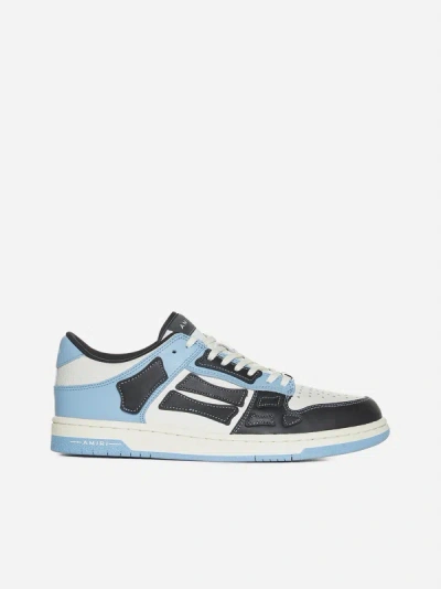 Shop Amiri Skel Leather Low Sneakers In Air Blue