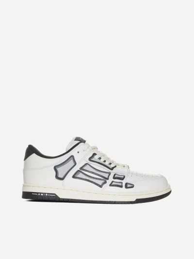 Shop Amiri Skel Leather Chunky Low Sneakers In White,black
