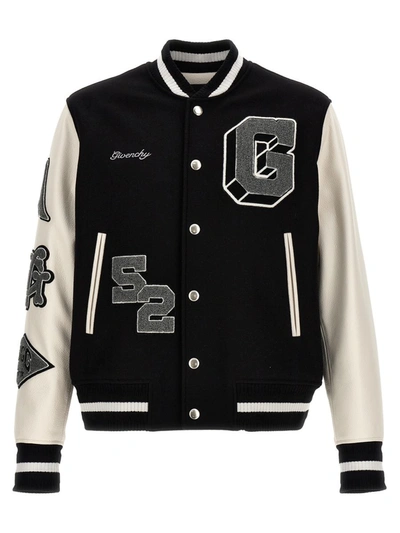 Shop Givenchy Patches And Embroidery Bomber Jacket In White/black