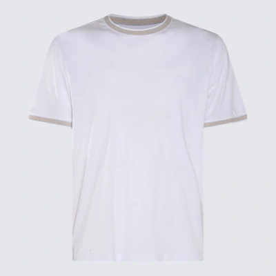 Shop Eleventy White, Beige And Grey Cotton T-shirt