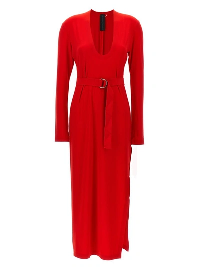 Shop Norma Kamali Long Deep Dress With Round Neckline In Red