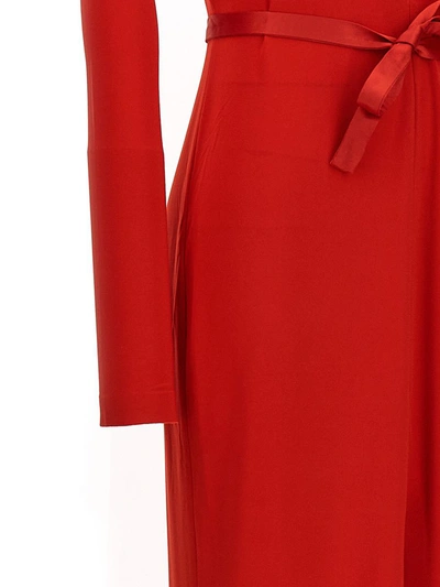Shop Norma Kamali Long Deep V-neck Dress In Red
