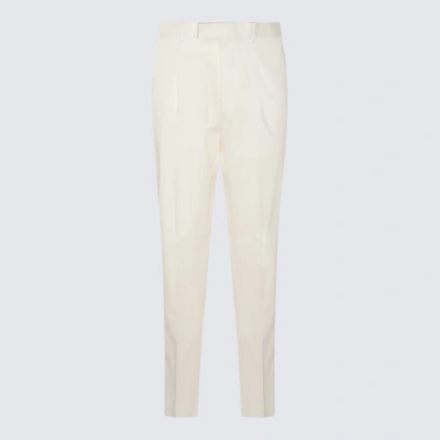 Shop Zegna White Cotton Blend Trousers