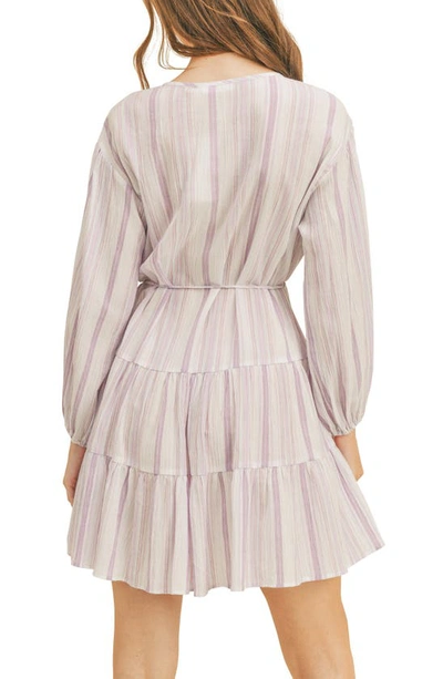 Shop Lush Stripe Long Sleeve Fit & Flare Minidress In Purple Multi Stripe