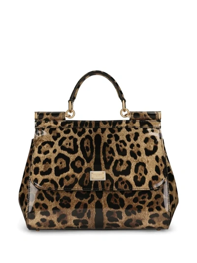 Shop Dolce & Gabbana Sicily Shoulder Bag With Medium Print In Brown