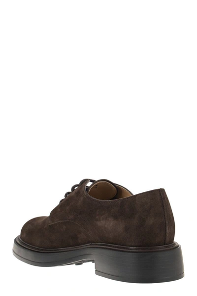 Shop Tod's Suede Laced Leather In Brown