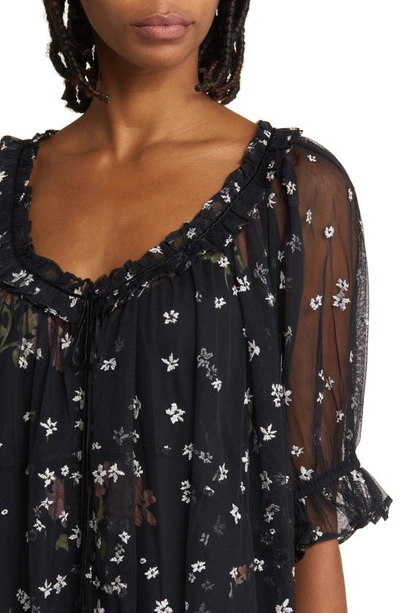 Shop Free People With Love Floral Embroidered Mesh Minidress In Black