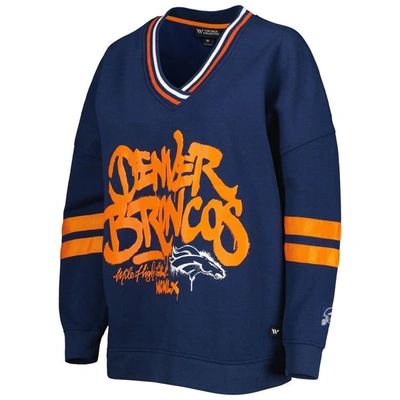 Shop The Wild Collective Navy Denver Broncos Vintage V-neck Pullover Sweatshirt