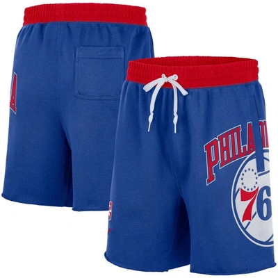 Shop Nike Royal Philadelphia 76ers 75th Anniversary Courtside Fleece Shorts