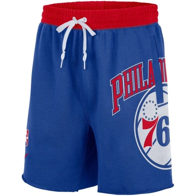 Shop Nike Royal Philadelphia 76ers 75th Anniversary Courtside Fleece Shorts