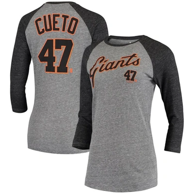 Shop 5th And Ocean By New Era 5th & Ocean By New Era Johnny Cueto Gray San Francisco Giants Script Name & Number Raglan Tri-blend 