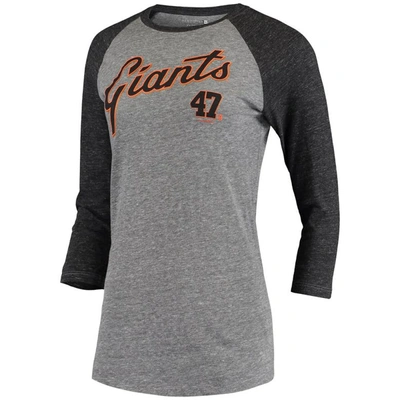 Shop 5th And Ocean By New Era 5th & Ocean By New Era Johnny Cueto Gray San Francisco Giants Script Name & Number Raglan Tri-blend 