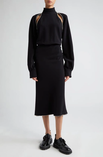 Shop Sportmax Crystal Embellished Cutout Long Sleeve Stretch Cady Dress In Black