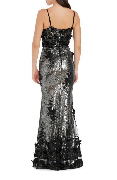 Shop Dress The Population Giovanna Floral Appliqué Sequin Sheath Gown In Silverlack