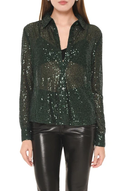 Shop Wayf Sequin Shirt In Emerald