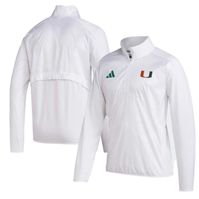 Shop Adidas Originals Adidas White Miami Hurricanes Sideline Aeroready Raglan Sleeve Quarter-zip Jacket