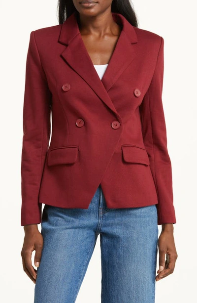 Shop Gibsonlook Double Breasted Cotton Blend Blazer In Cabernet