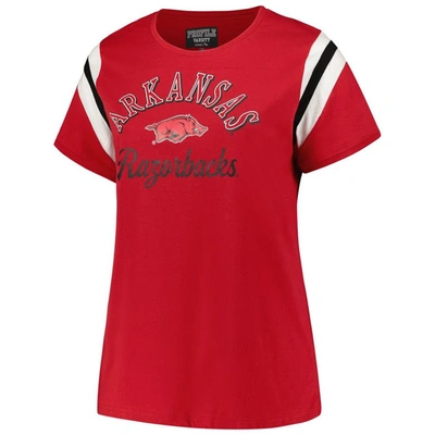 Shop Profile Cardinal Arkansas Razorbacks Plus Size Striped Tailgate Scoop Neck T-shirt