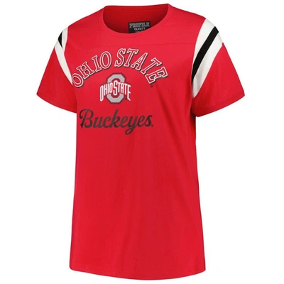 Shop Profile Scarlet Ohio State Buckeyes Plus Size Striped Tailgate Scoop Neck T-shirt