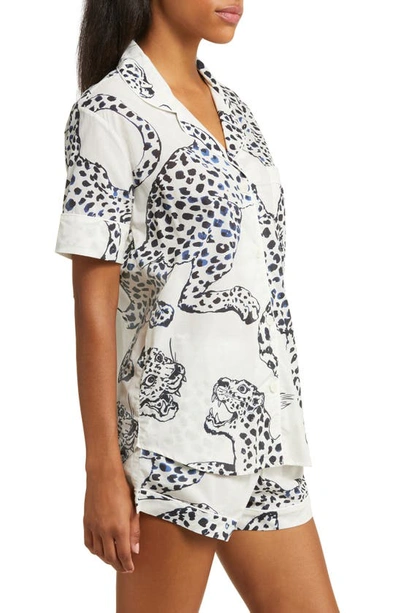 Shop Desmond & Dempsey Print Cotton Short Pajamas In Jag Cream