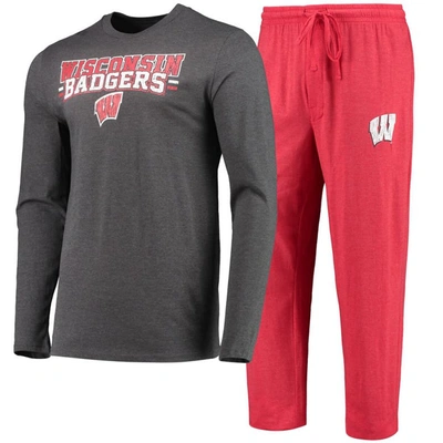 Shop Concepts Sport Red/heathered Charcoal Wisconsin Badgers Meter Long Sleeve T-shirt & Pants Sleep Set